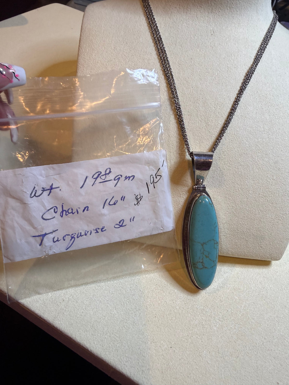 Turquoise Triple-Strand SS Chain Pendent