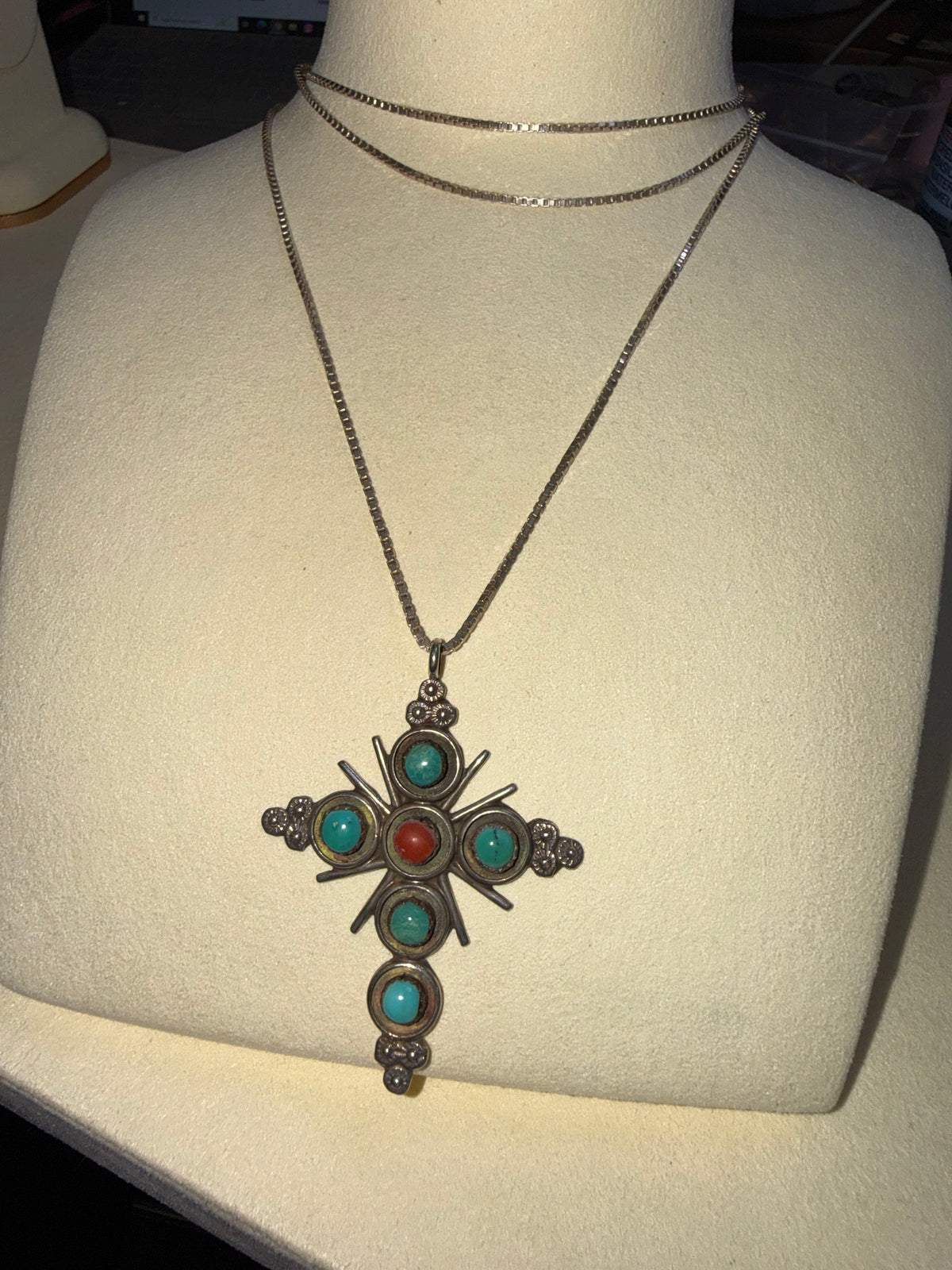Turquoise & Coral SS Cross