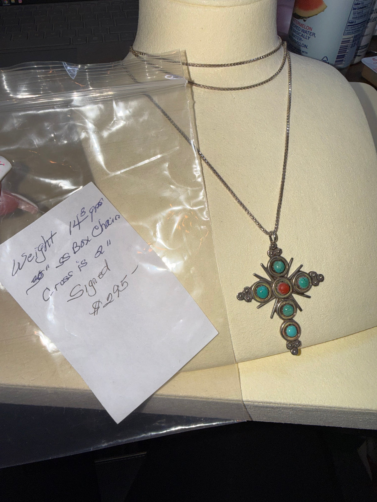 Turquoise & Coral SS Cross
