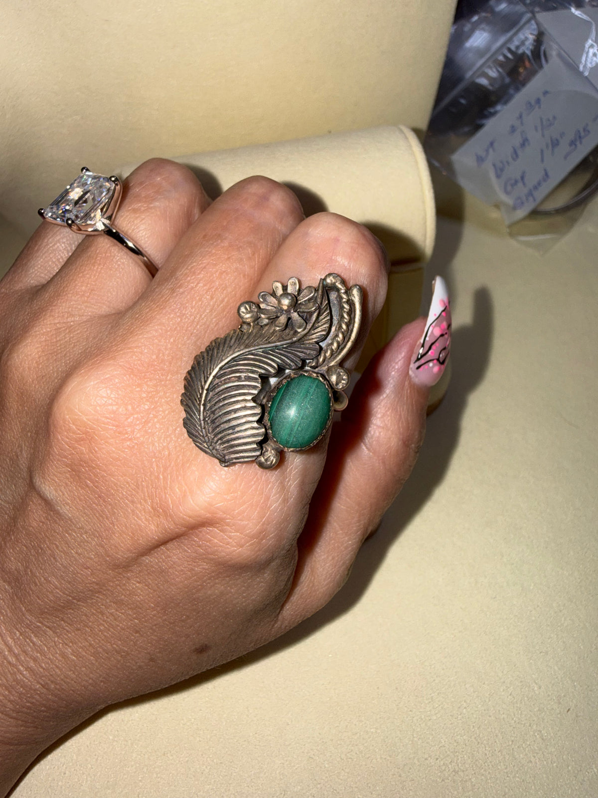 Tourmaline Feather Flower SS Ring