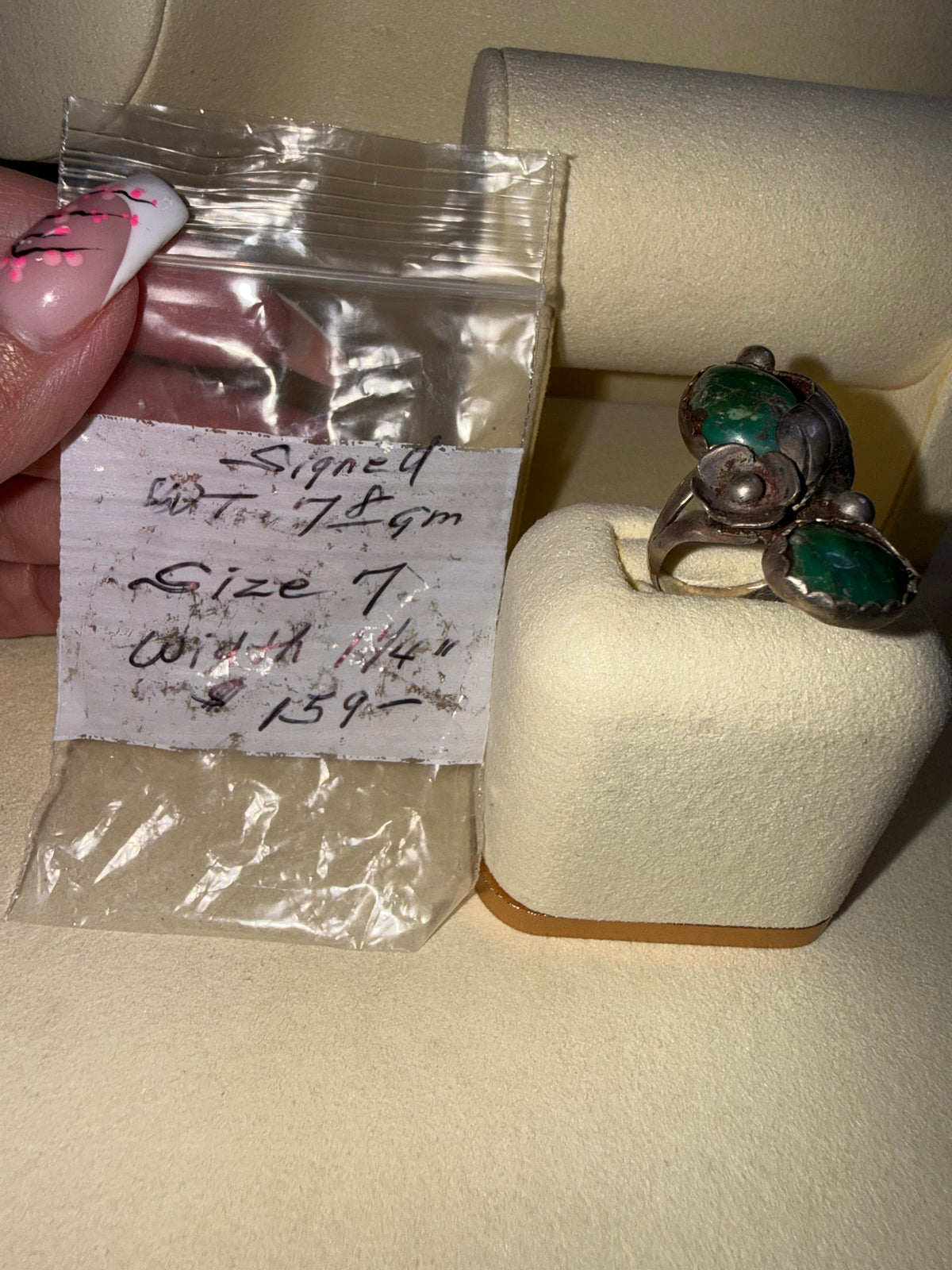 Malachite Double Oval Leaf & Flower SS Ring