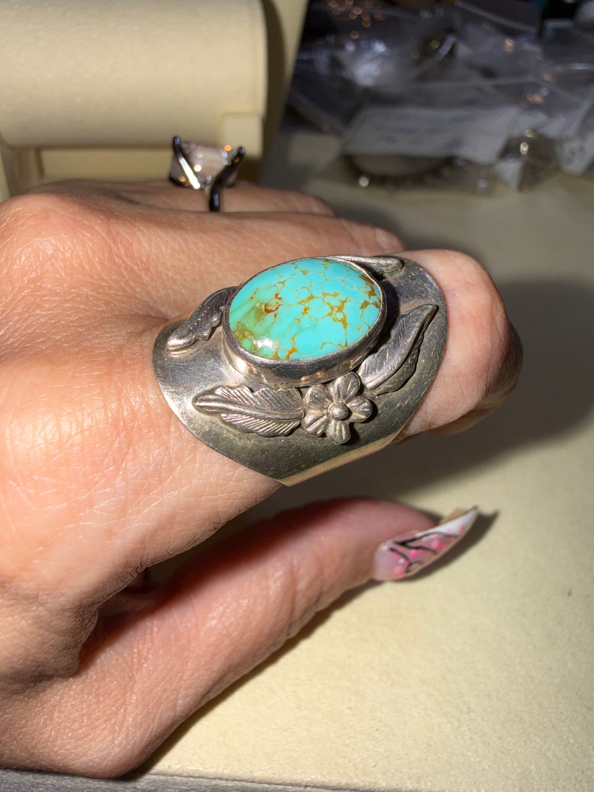 Turquoise Flower SS Ring