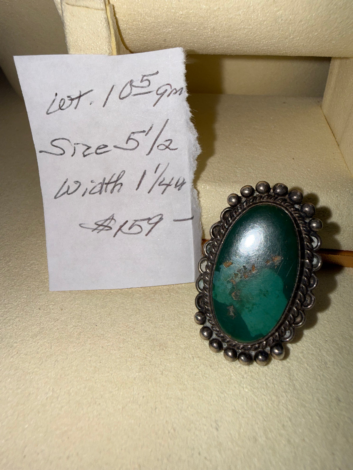 Malachite Oval Cabachon Beaded Statement SS Ring