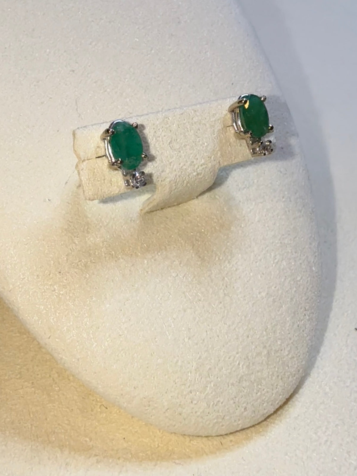 Emerald & Diamond Studs - 14kt White Gold