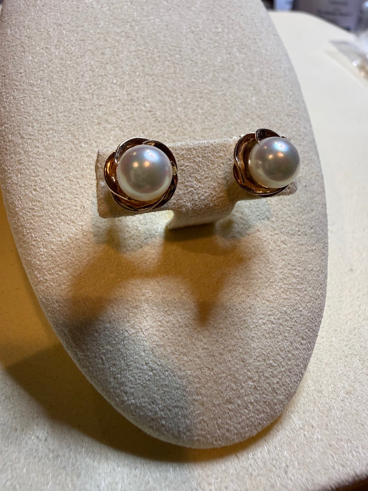 Pearl Rose Setting 14KT Earrings