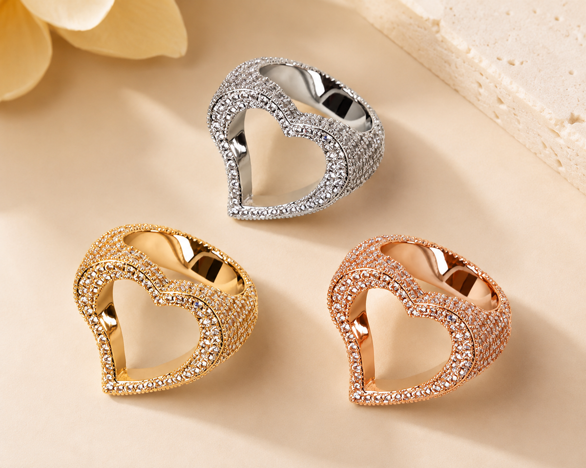 Open Heart Pave Ring - Rose Gold